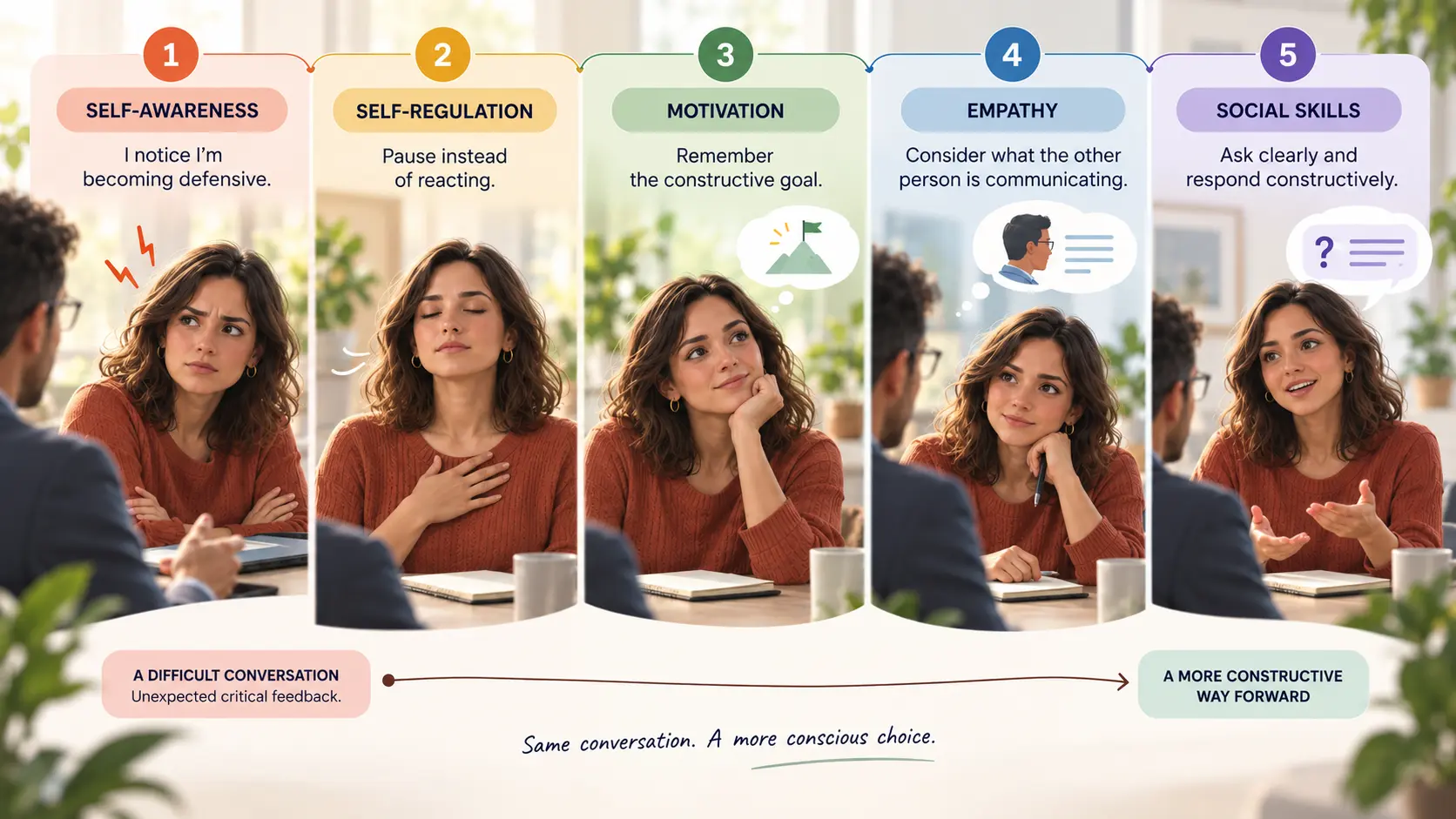 Example of five emotional intelligence components during a difficult conversation