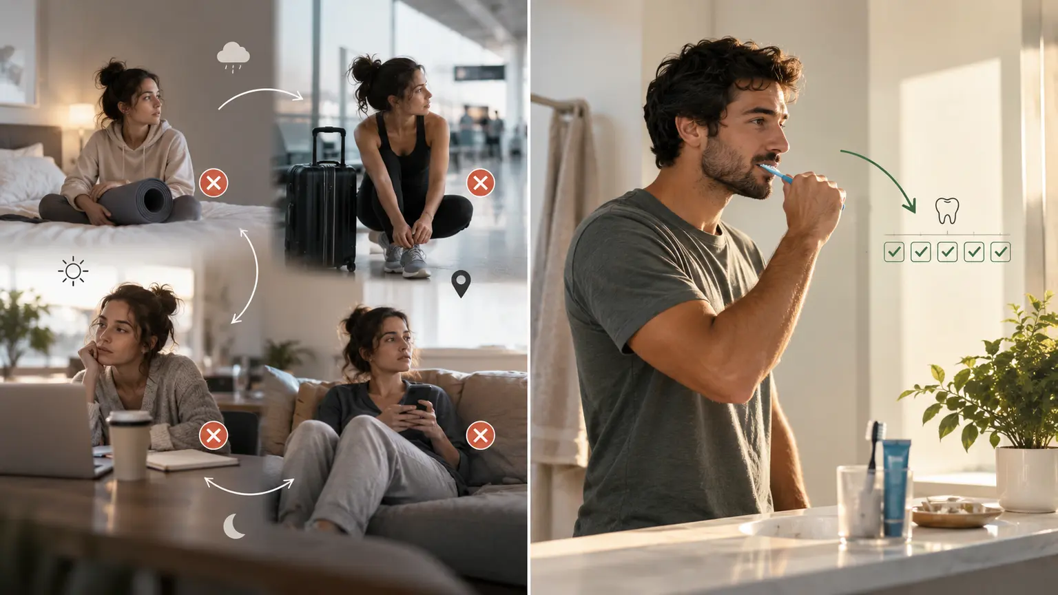 Variable daily activities contrasted with brushing teeth as a repeatable cue