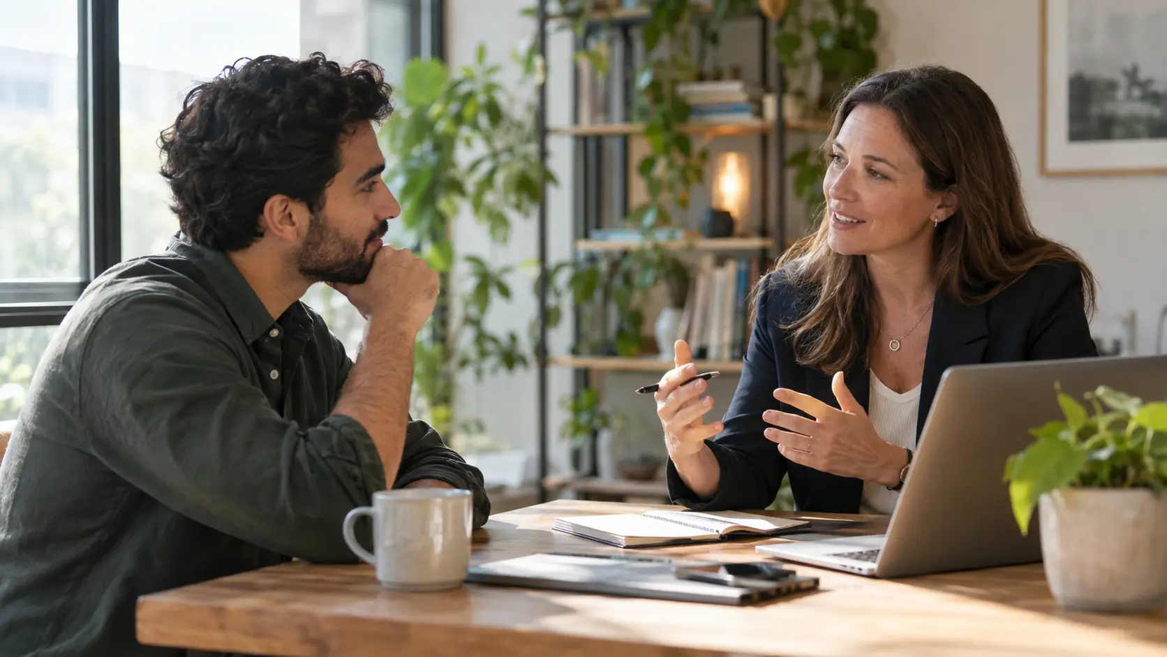 Career-focused coaching conversation about professional goals and next steps