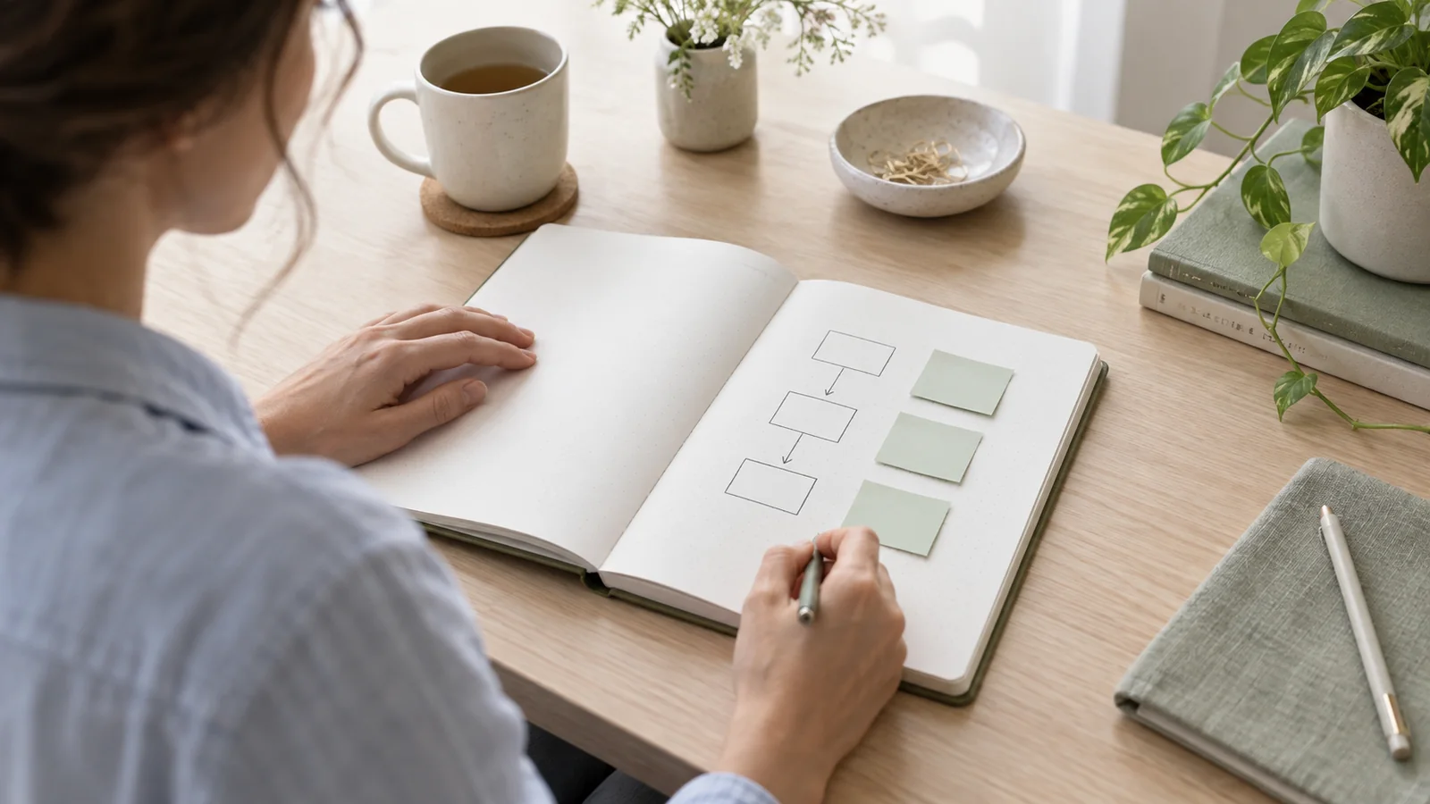 Person breaking personal goals into practical action steps