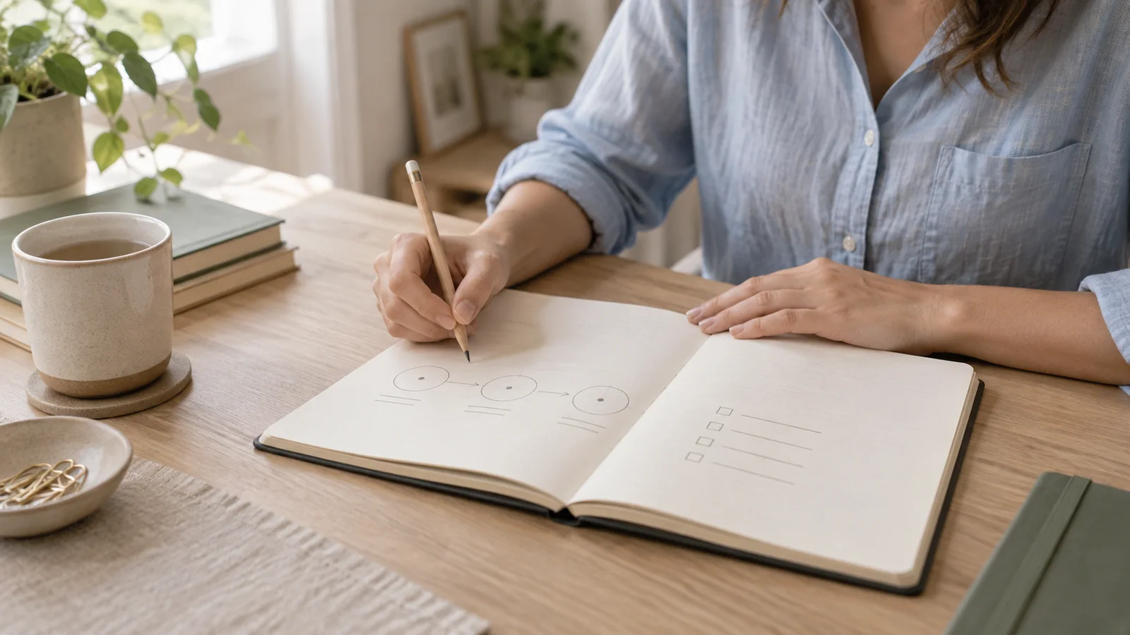 Person creating a structured personal development plan in a notebook