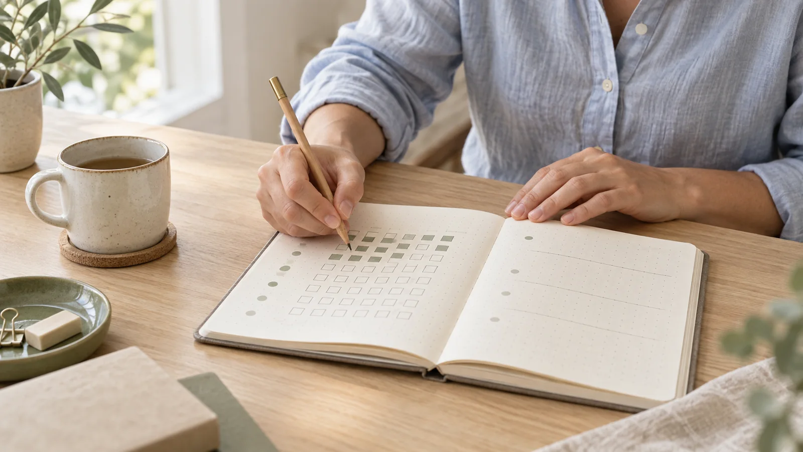 Person reviewing progress toward personal goals in a tracker